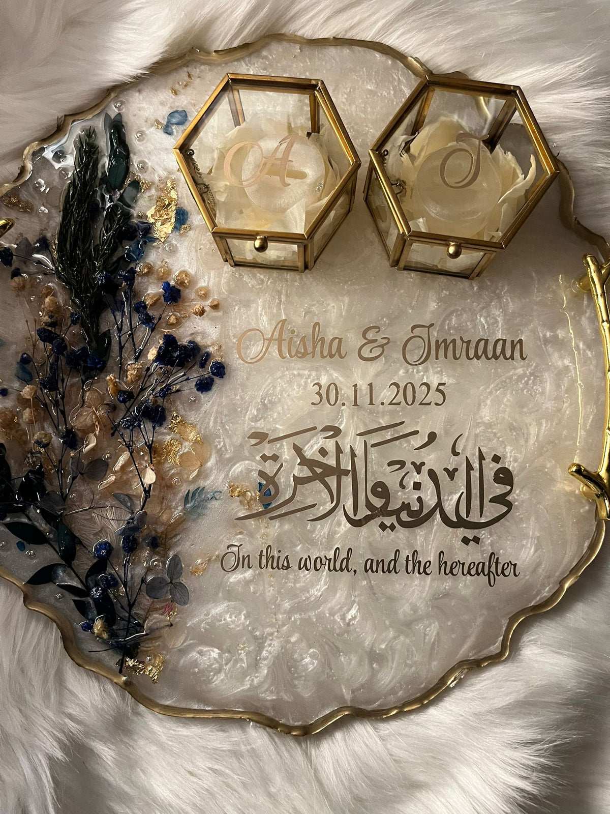 13" Brown & White Gold Flakes Ring Tray