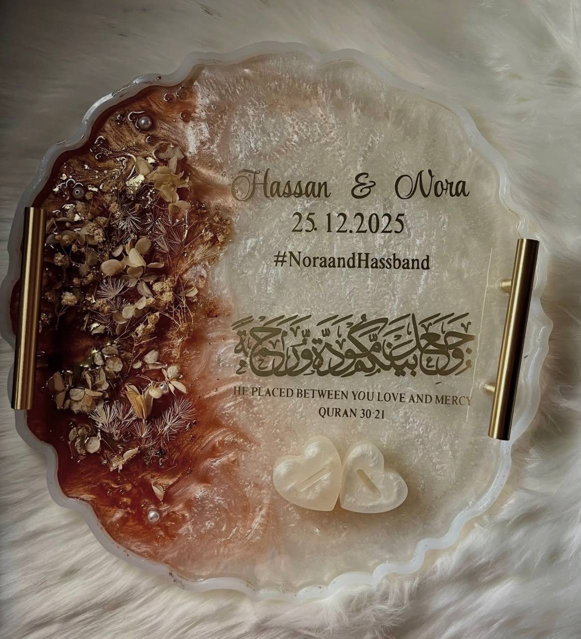 13" Blue & Gold Dried Flower Ring Tray