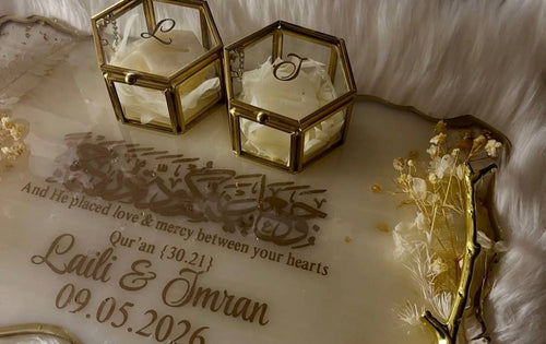 13" Rectangular White & Gold Dried Flower Ring Tray
